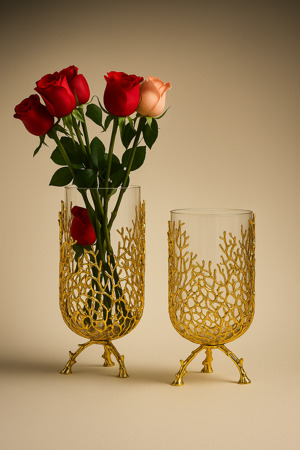 Oasis|Metallic Golden Coral Fusion Glass Vase