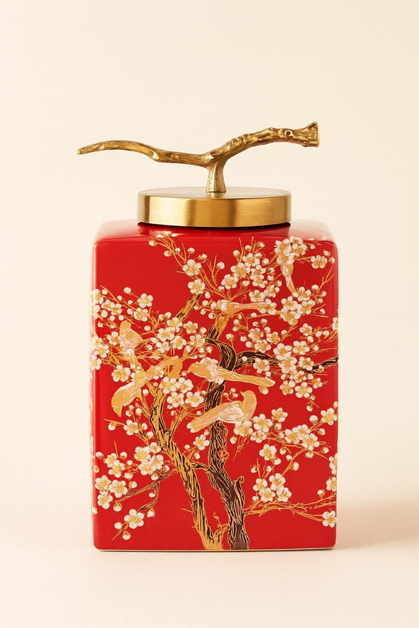 Garnet|Red Japanese Chinoiserie Ginger Jar