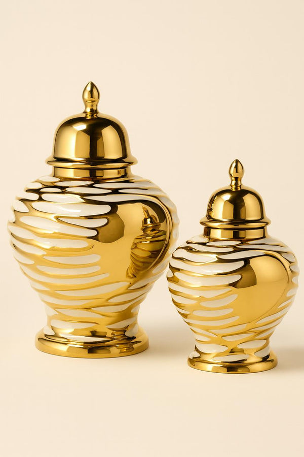 Shein|Metallic Gold White Temple Jars
