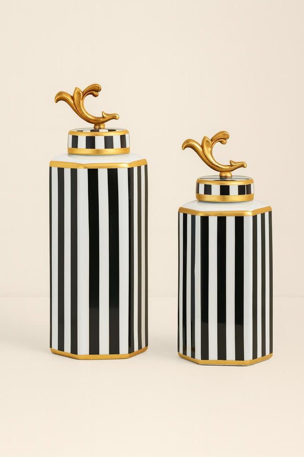 Monochrome | Striped Black White Ginger Jars