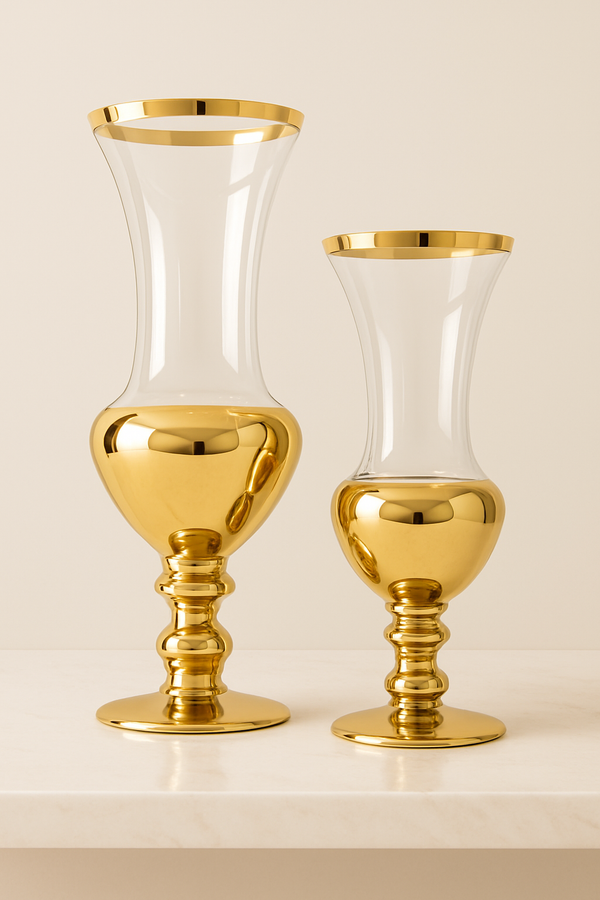 Laura|Metallic Gold Rim Flute Glass Vase