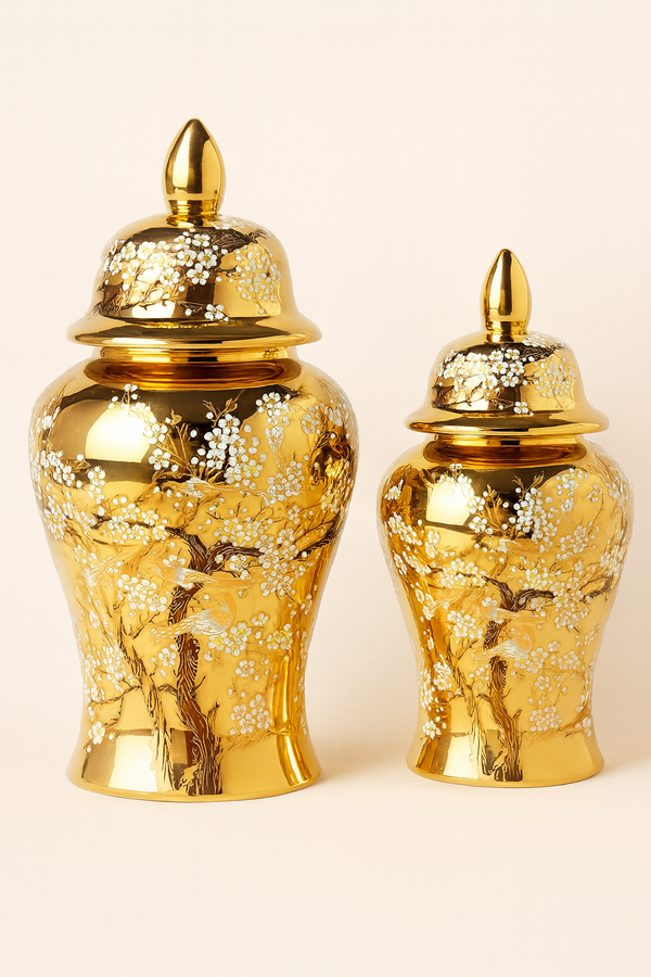 Sakura|Luxe Golden Chinoiserie Temple Jars