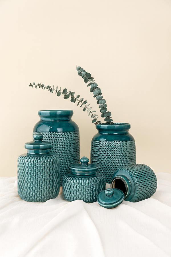 Myrah|Teal Ginger Jars|Set of 3