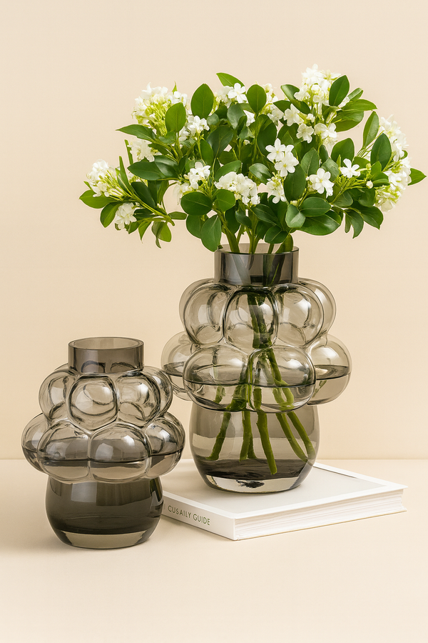Celestial|Bubbly Grey Glass Vase